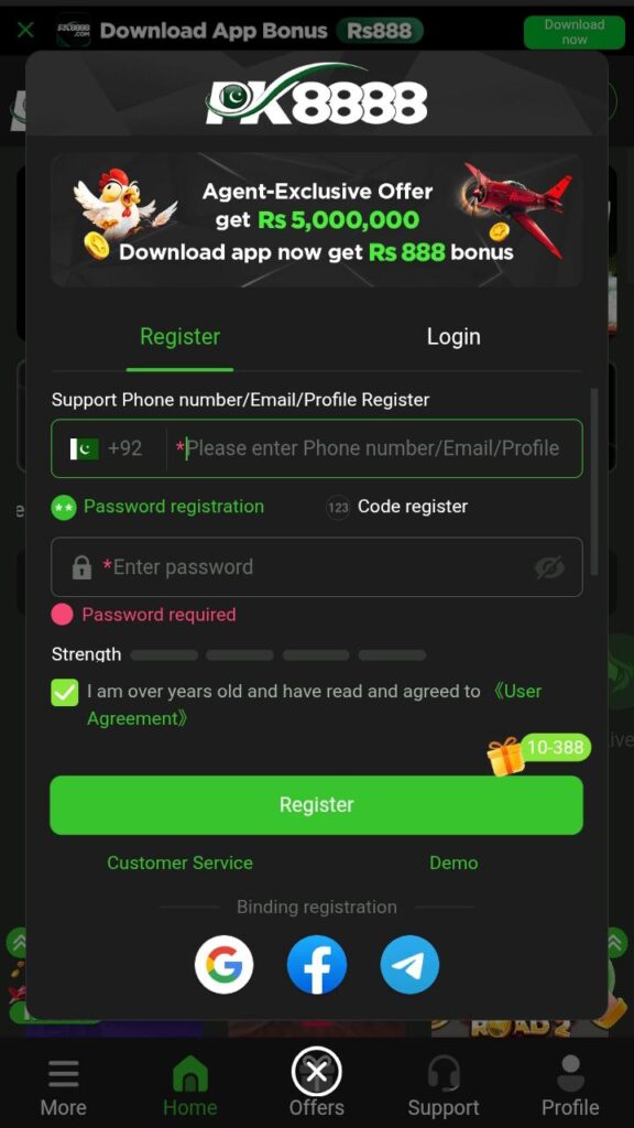 Register on PK8888 Game